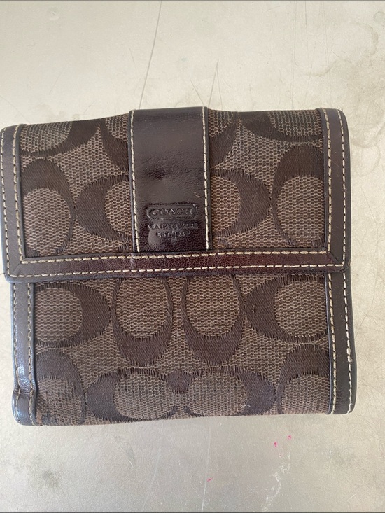 Coach Handbags - Coach Brown Signature Canvas Compact Wallet